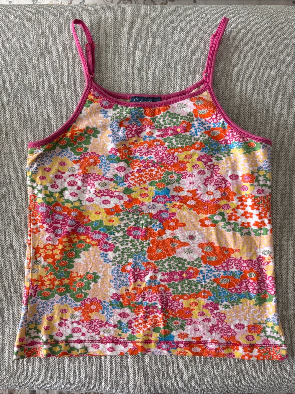 Garage Multicolor Floral Tank with Pink Trim